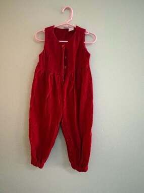 Petite Club Vintage Red Corduroy Sleeveless Romper Jumpsuit 24M
